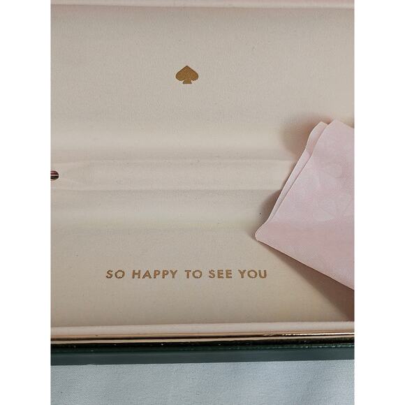 KATE SPADE PINK GREEN SUNGLASSES CASE W/ CLOTH HARD SHELL DESIGNER STYLE - Picture 6 of 9